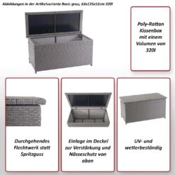 Alternative view of Poly-Rattan Kissenbox MCW-D88, Gartentruhe Auflagenbox Truhe ~ Basic Grau, 51x115x59cm 250l