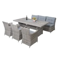 Poly-Rattan Sitzgruppe MCW-G59, Gartengarnitur Sofa Lounge-Set, 200x100cm ~ Grau, Kissen Hellgrau