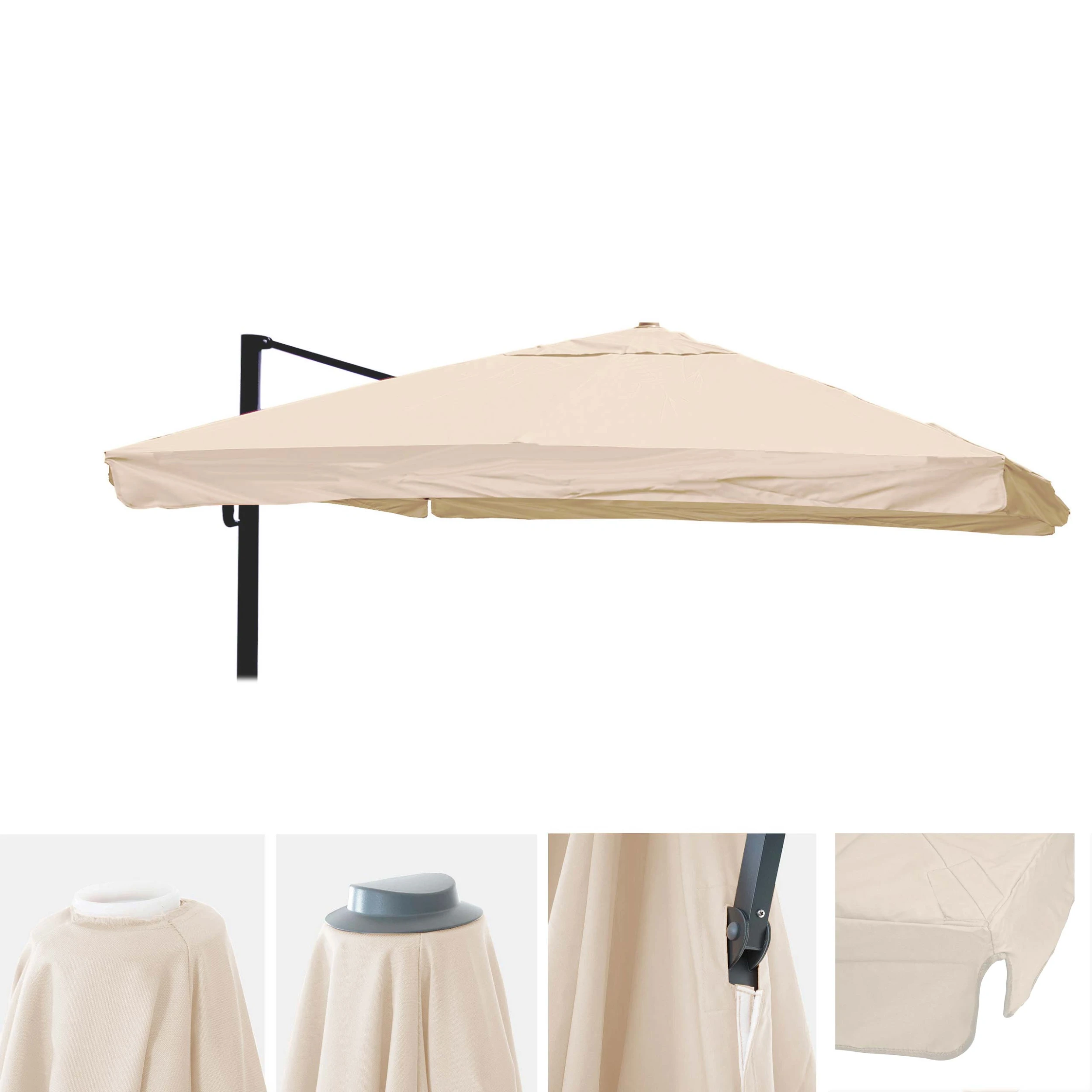 Ersatz-Bezug Für Luxus-Ampelschirm MCW-A96 Mit Flap, Schirmbezug Ersatzbezug, 3,5x3,5m (Ø4,95m) Polyester 4kg ~ Creme 1 Ersatz-Bezug Für Luxus-Ampelschirm MCW-A96 Mit Flap, Schirmbezug Ersatzbezug, 3,5x3,5m (Ø4,95m) Polyester 4kg ~ Creme