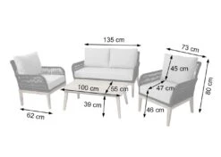 Alternative view of Gartengarnitur MCW-H58, Lounge-Set Sofa Sitzgruppe, Seilgeflecht Massivholz Akazie Spun Poly FSC~ Kissen Hellgrau