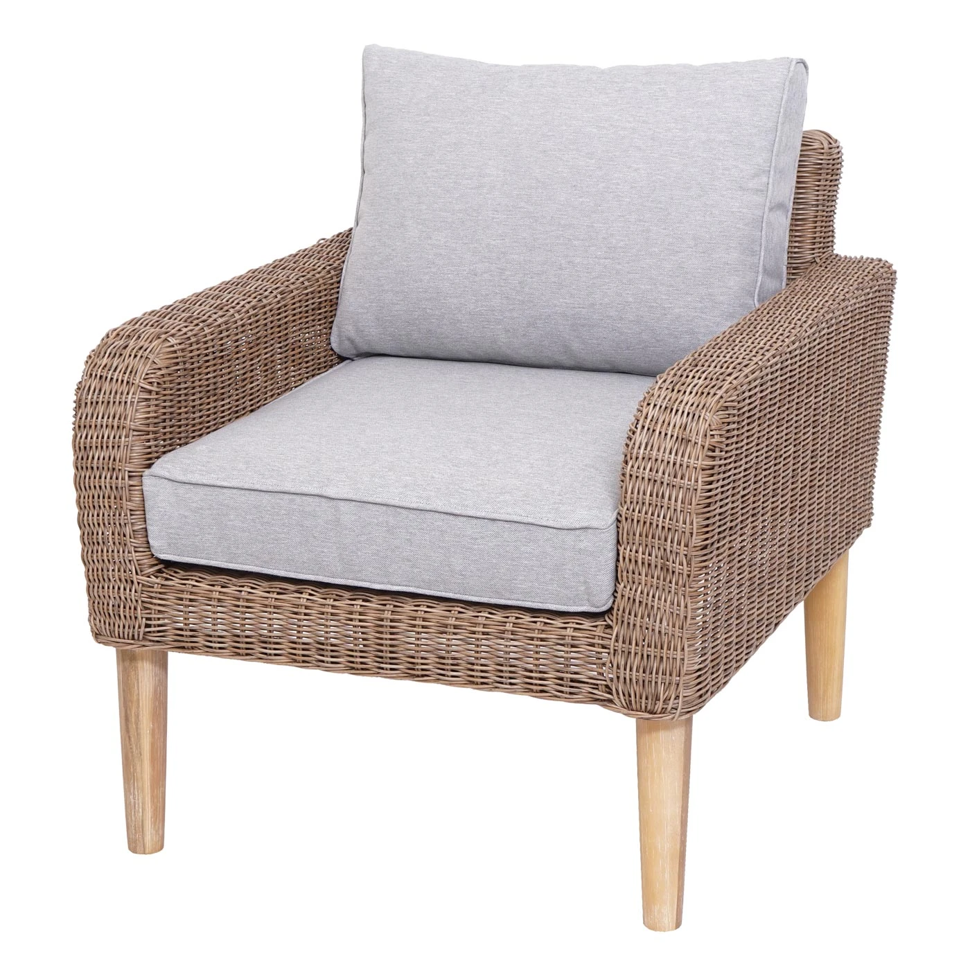 Garnitur MCW-H57, Garten-/Lounge-Set Sofa Sitzgruppe, Rundes Poly-Rattan Alu + Akazie Spun Poly FSC ~ Kissen Hellgrau 4 Garnitur MCW-H57, Garten-/Lounge-Set Sofa Sitzgruppe, Rundes Poly-Rattan Alu + Akazie Spun Poly FSC ~ Kissen Hellgrau – Bild 4