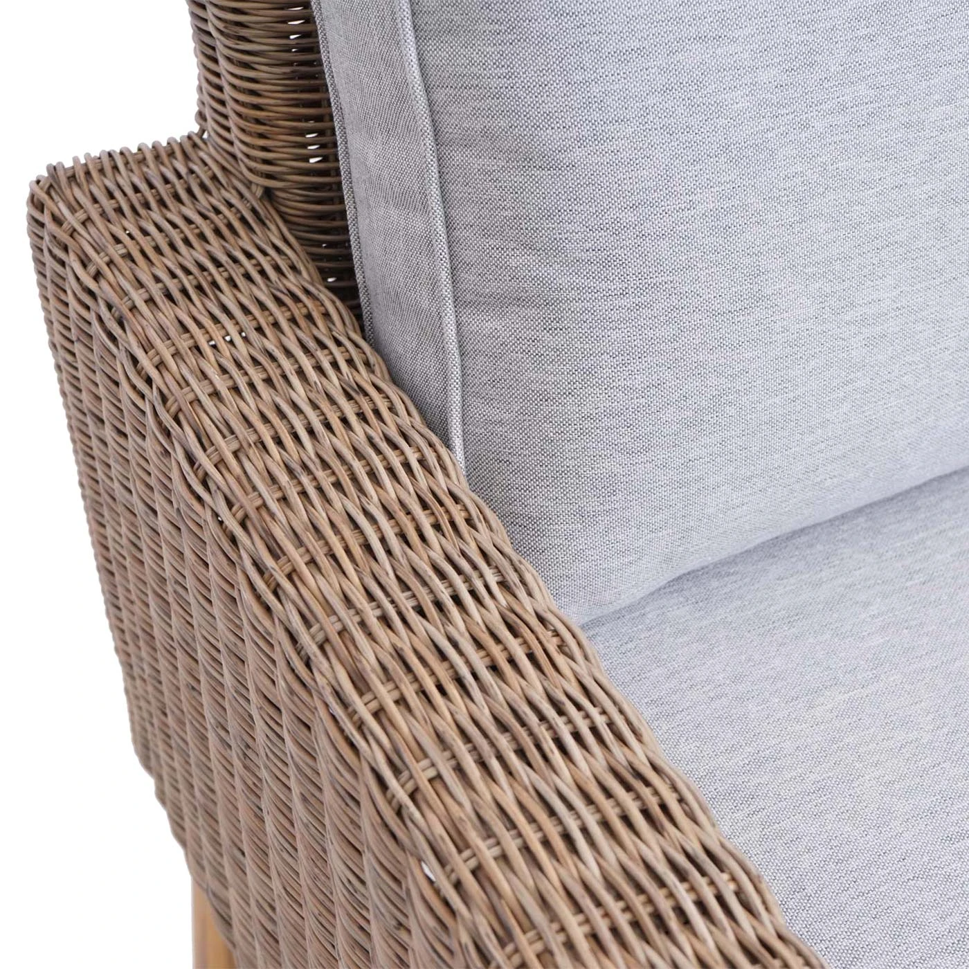 Garnitur MCW-H57, Garten-/Lounge-Set Sofa Sitzgruppe, Rundes Poly-Rattan Alu + Akazie Spun Poly FSC ~ Kissen Hellgrau 5 Garnitur MCW-H57, Garten-/Lounge-Set Sofa Sitzgruppe, Rundes Poly-Rattan Alu + Akazie Spun Poly FSC ~ Kissen Hellgrau – Bild 5