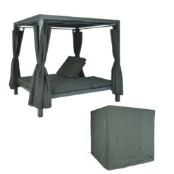 Lounge-Gartenliege MCW-J66, Sonnenliege Inkl. Abdeckhaube Bali-Liege Doppelliege, 10cm-Polster Olefin Alu ~ Anthrazit