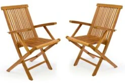 VCM 2er Set Gartenstuhl Armlehne Stuhl Teak Holz Klappbar Massiv Behandelt