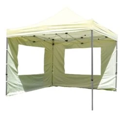 VCM PROFI Falt Pavillon Mit 4 Seitenteilen 3x3m Champagner Wasserdichtes Dach Zelt
