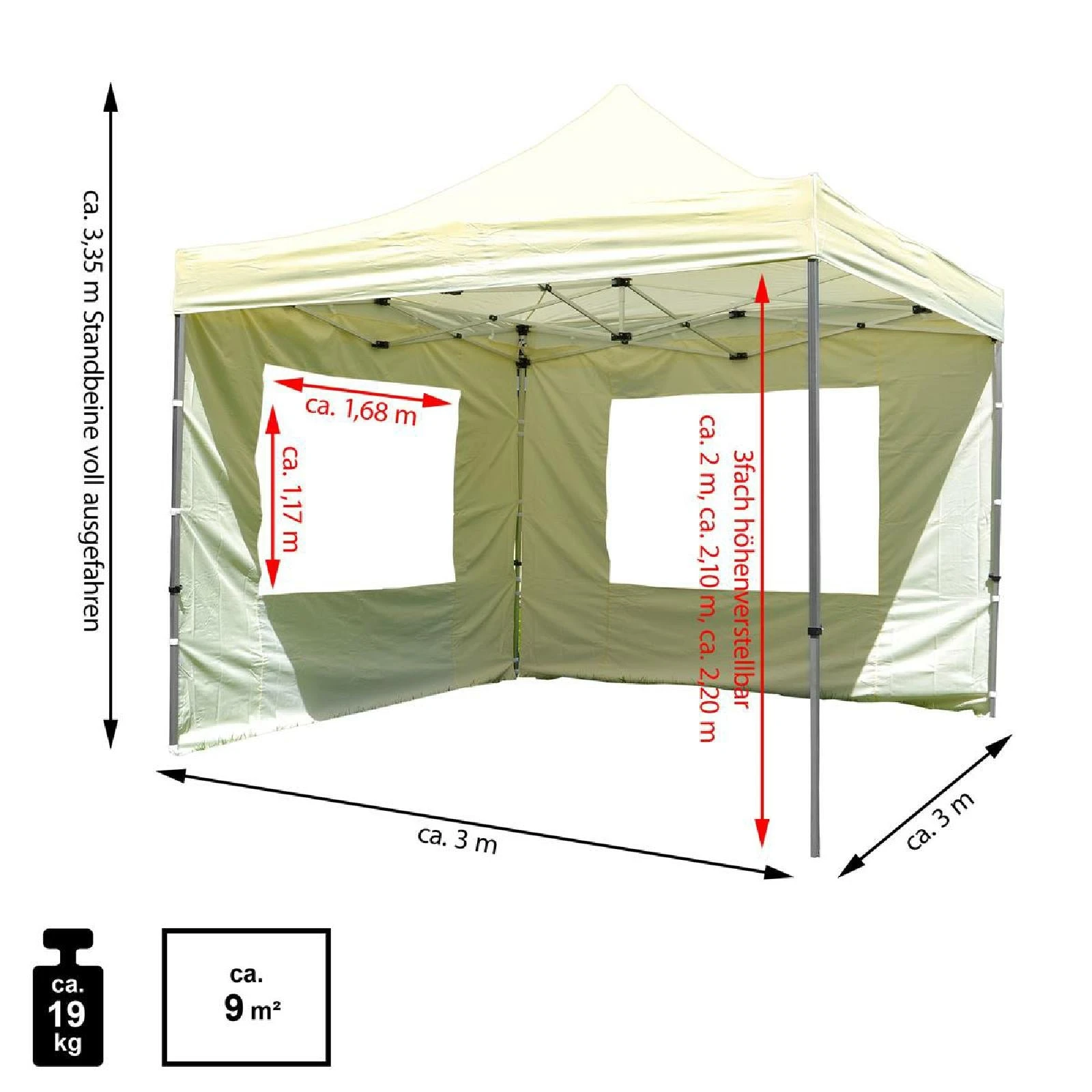 VCM PROFI Falt Pavillon Mit 4 Seitenteilen 3x3m Champagner Wasserdichtes Dach Zelt 3 VCM PROFI Falt Pavillon Mit 4 Seitenteilen 3x3m Champagner Wasserdichtes Dach Zelt – Bild 3