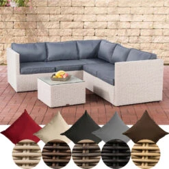 CLP Poly-Rattan Lounge-Set Genero 5 MM L Garten-Set Mit 5 Sitzplätzen L Komplett-Set: 3er Sofa + 2er Sofa + Tisch