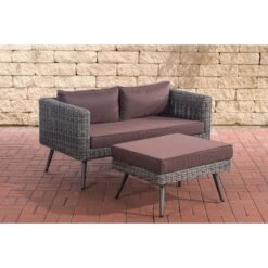 CLP Polyrattan 2er Sofa MOLDE Mit FuĂhocker I Grau-meliert I Loungeset Rundrattan I Gartensofa Mit Hocker I 5mm Rattandicke