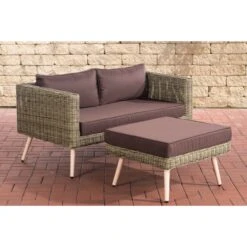 CLP Polyrattan 2er Sofa MOLDE Mit FuĂhocker I Natura I Loungeset Rundrattan I Gartensofa Mit Hocker I 5mm Rattandicke