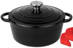 CLP Dutch Oven Kochtopf I Mit Silikon-Topflappen I Emaillierter Gusseisen-Topf Zum Kochen & Backen