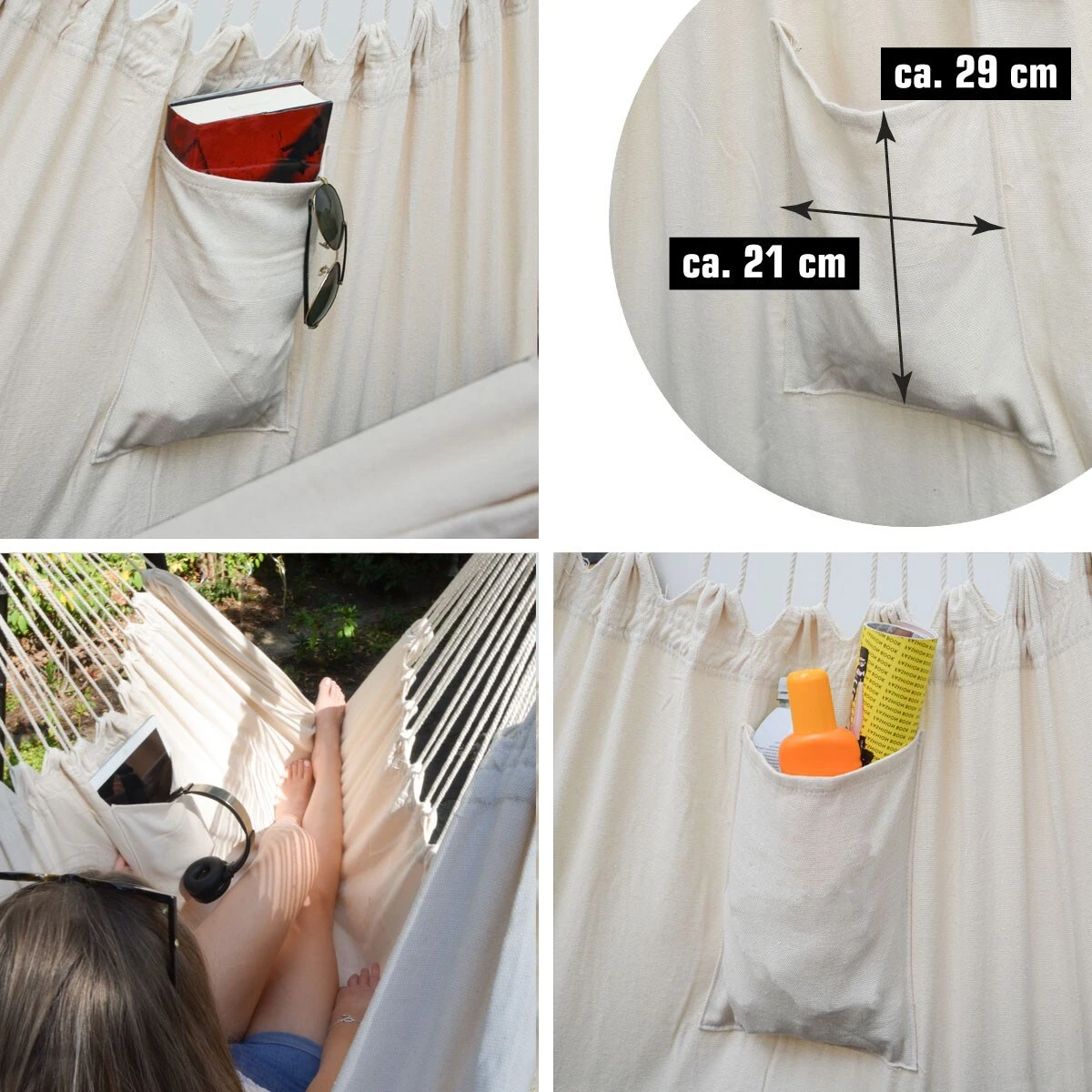 XXL Liege Hängesessel Mit Seitenfach Und Kissen - 220x120cm Outdoor Hängematte 3 XXL Liege Hängesessel Mit Seitenfach Und Kissen - 220x120cm Outdoor Hängematte – Bild 3