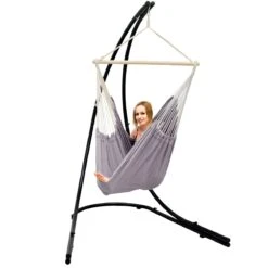 Freistehendes Stahl-Hängestuhlgestell 210cm Inkl. XXL Hängesessel Aus Baumwolle Mit Swivel 185x130cm