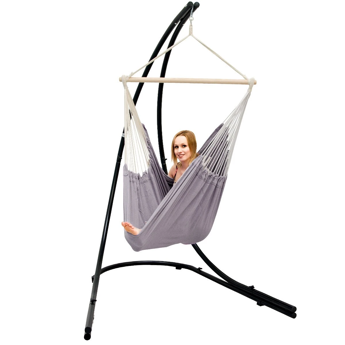 Freistehendes Stahl-Hängestuhlgestell 210cm Inkl. XXL Hängesessel Aus Baumwolle Mit Swivel 185x130cm 1 Freistehendes Stahl-Hängestuhlgestell 210cm Inkl. XXL Hängesessel Aus Baumwolle Mit Swivel 185x130cm