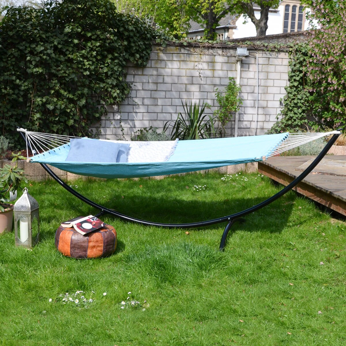 XXL Stabhängematte 200x120 Doppelhängematte 2 Personen Garten Hängematte Blau – Bild 2