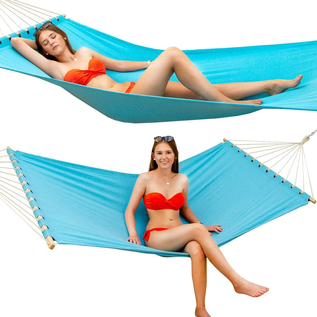 XXL Stabhängematte 200x120 Doppelhängematte 2 Personen Garten Hängematte Blau – Bild 3