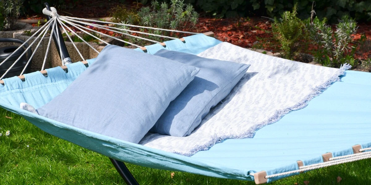 XXL Stabhängematte 200x120 Doppelhängematte 2 Personen Garten Hängematte Blau – Bild 5