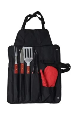 Grillbesteck-Set Edelstahl Mit Schürze Gabel Messer Wender Zange Handschuh