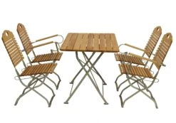 DEGAMO Kurgarten - Garnitur BAD TÖLZ 5-teilig (2x Stuhl, 2x Armlehnensessel, 1x Tisch 70x110cm), Flachstahl Verzinkt + Robinie, Klappbar