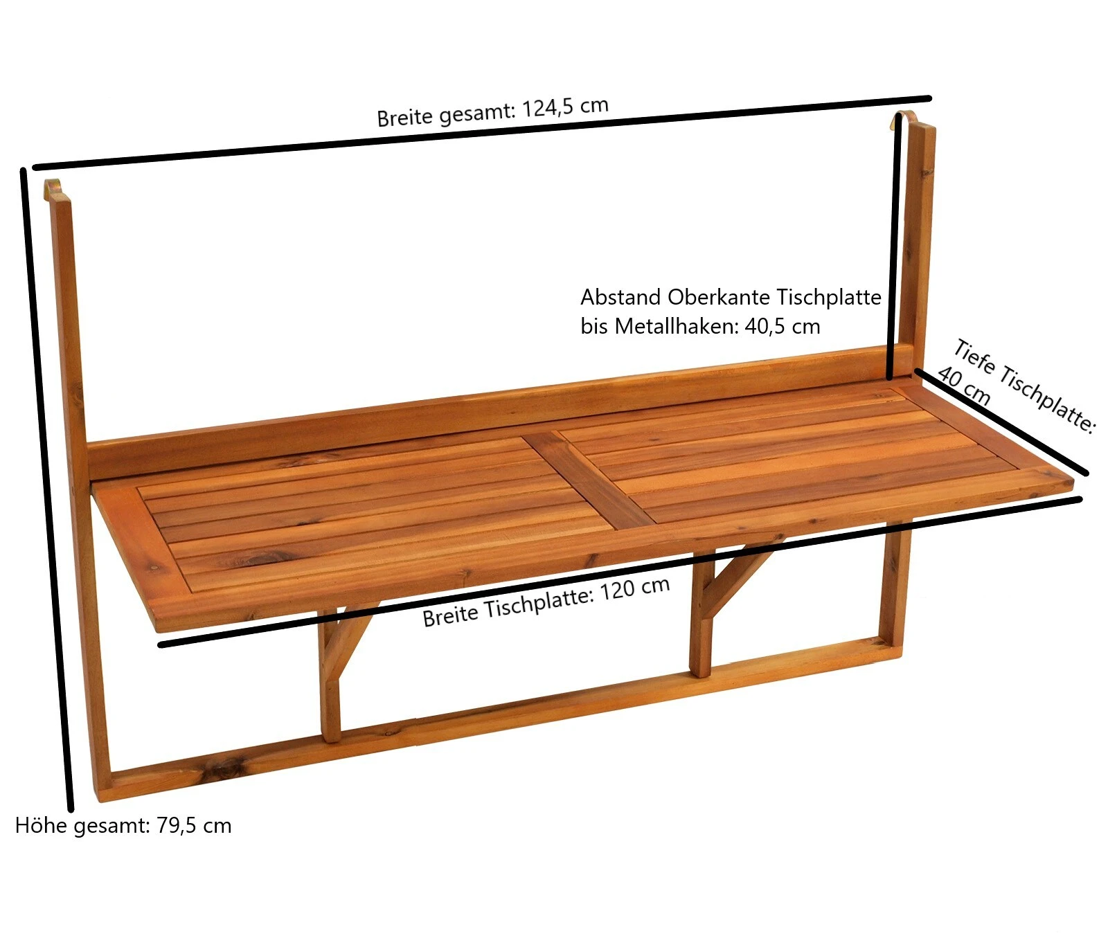 DEGAMO Balkonhängetisch 120x40cm, Akazienholz Geölt 3 DEGAMO Balkonhängetisch 120x40cm, Akazienholz Geölt – Bild 3