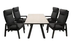 DEGAMO Garnitur MANCIANO 5-teilig, Aluminium Dunkelgrau, Mit Polstern Grau, Tisch Hellgrau