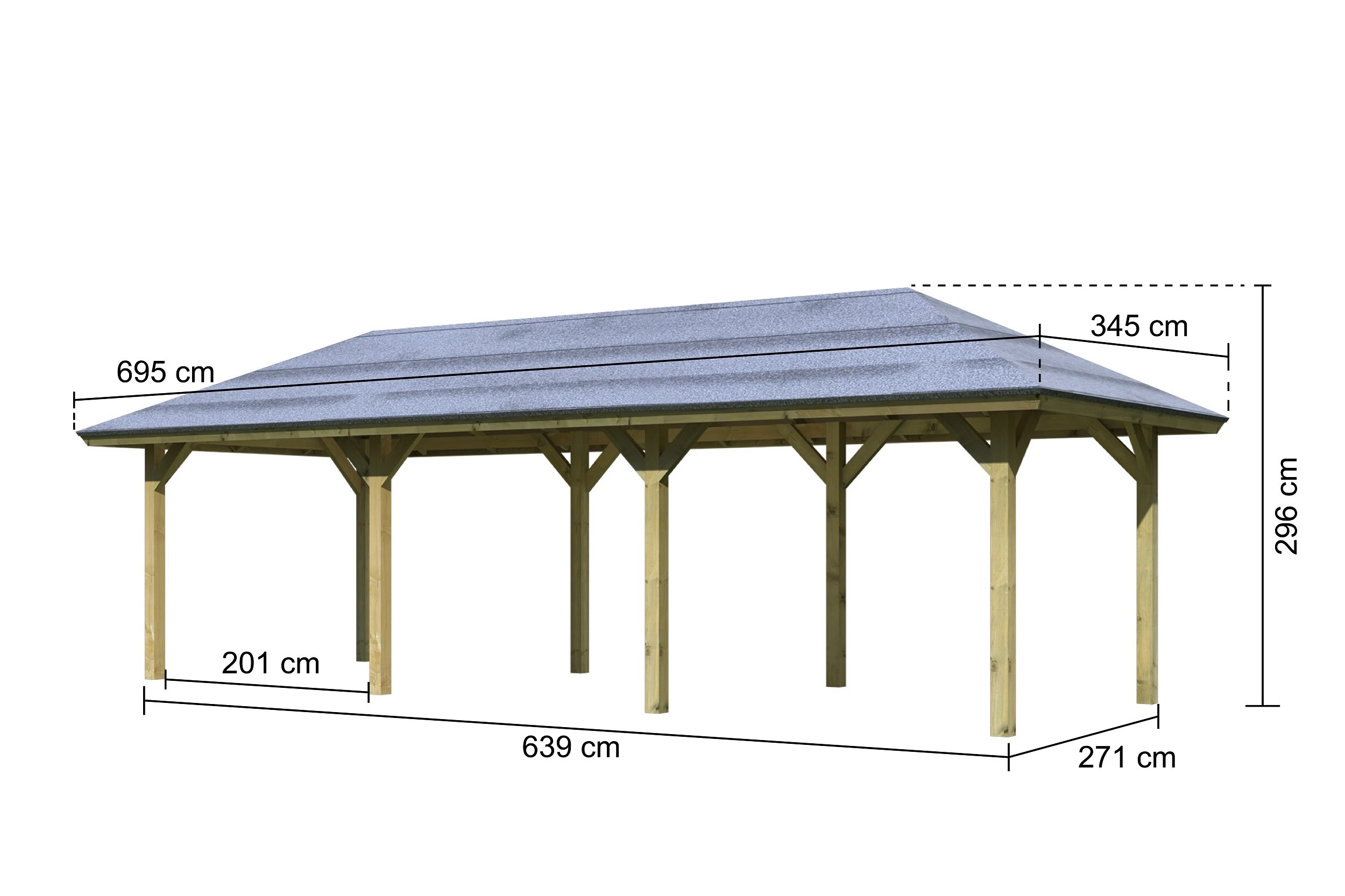 CHILLROI Rechteckiger Holzpavillon Mit Verlängerung 289 X 639 Cm | Gartenpavillon | Terrassenüberdachung – Bild 3