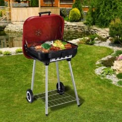 Outsunny Grillwagen Mit Deckel Rot, Schwarz 45 X 47,5 X 70 Cm (LxBxH) | Rundgrill Standgrill Gartengrill Holzkohlegrill -Al-ko-Shop 8600336600 01 0569 prod 004