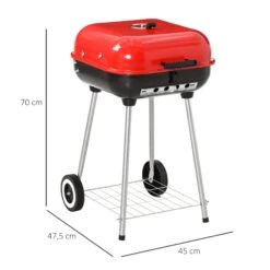 Outsunny Grillwagen Mit Deckel Rot, Schwarz 45 X 47,5 X 70 Cm (LxBxH) | Rundgrill Standgrill Gartengrill Holzkohlegrill -Al-ko-Shop 8600336600 01 0569 prod 005