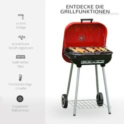 Outsunny Grillwagen Mit Deckel Rot, Schwarz 45 X 47,5 X 70 Cm (LxBxH) | Rundgrill Standgrill Gartengrill Holzkohlegrill -Al-ko-Shop 8600336600 01 0569 prod 006