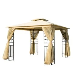 Outsunny Luxus Pavillon Mit Wasserabweisenden Dach Gelb, Schwarz 300 X 300 X 265 Cm (LxBxH) | Festzelt Gartenzelt Pagode Gartenpavillon Partyzelt