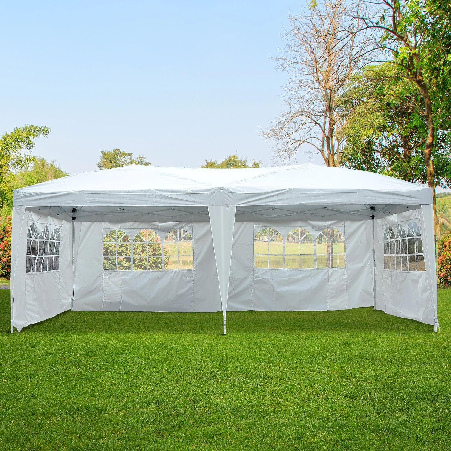 Outsunny Gartenpavillon Inklusive 4 Seitenteile Weiß, Transparent Ca. 600 X 300 X 255 Cm (LxBxH) | Gartenzelt Partyzelt Bierzelt Faltzelt Pavillon 3 Outsunny Gartenpavillon Inklusive 4 Seitenteile Weiß, Transparent Ca. 600 X 300 X 255 Cm (LxBxH) | Gartenzelt Partyzelt Bierzelt Faltzelt Pavillon – Bild 3