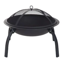 Outsunny Feuerschale Mit Funkenschutz Schwarz 70,5 X 70,5 X 40 Cm (LxBxH) | Terassenofen Feuerkorb Feuerstelle Holzkohlegrill