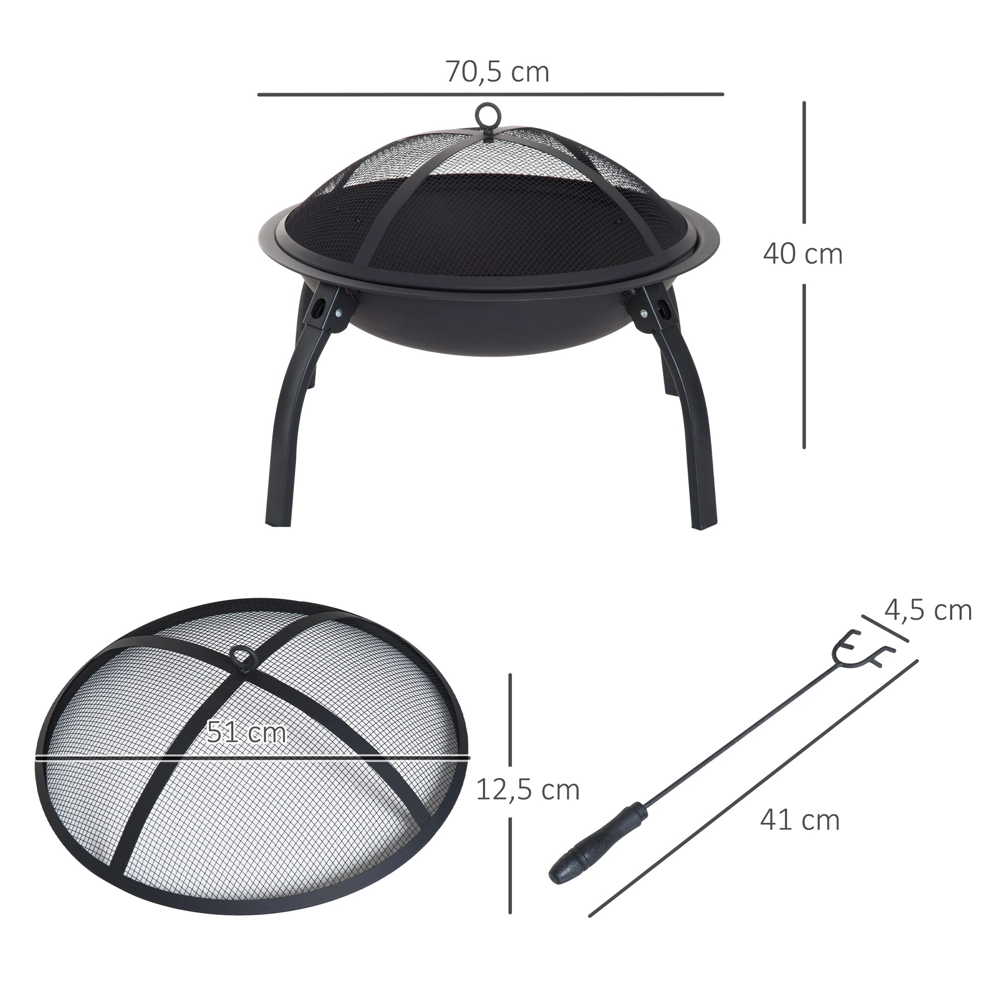 Outsunny Feuerschale Mit Funkenschutz Schwarz 70,5 X 70,5 X 40 Cm (LxBxH) | Terassenofen Feuerkorb Feuerstelle Holzkohlegrill 5 Outsunny Feuerschale Mit Funkenschutz Schwarz 70,5 X 70,5 X 40 Cm (LxBxH) | Terassenofen Feuerkorb Feuerstelle Holzkohlegrill – Bild 5