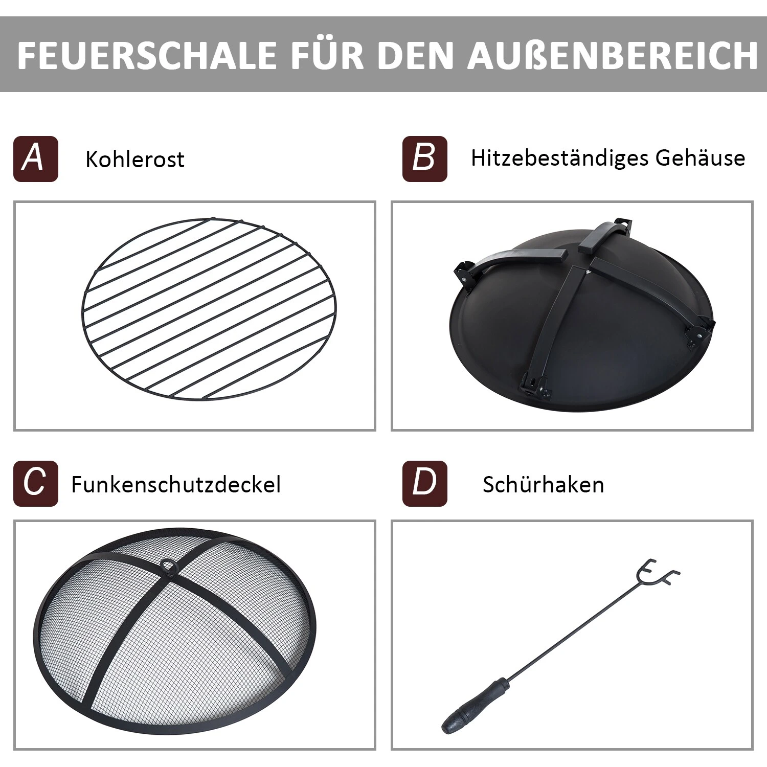 Outsunny Feuerschale Mit Funkenschutz Schwarz 70,5 X 70,5 X 40 Cm (LxBxH) | Terassenofen Feuerkorb Feuerstelle Holzkohlegrill 6 Outsunny Feuerschale Mit Funkenschutz Schwarz 70,5 X 70,5 X 40 Cm (LxBxH) | Terassenofen Feuerkorb Feuerstelle Holzkohlegrill – Bild 6