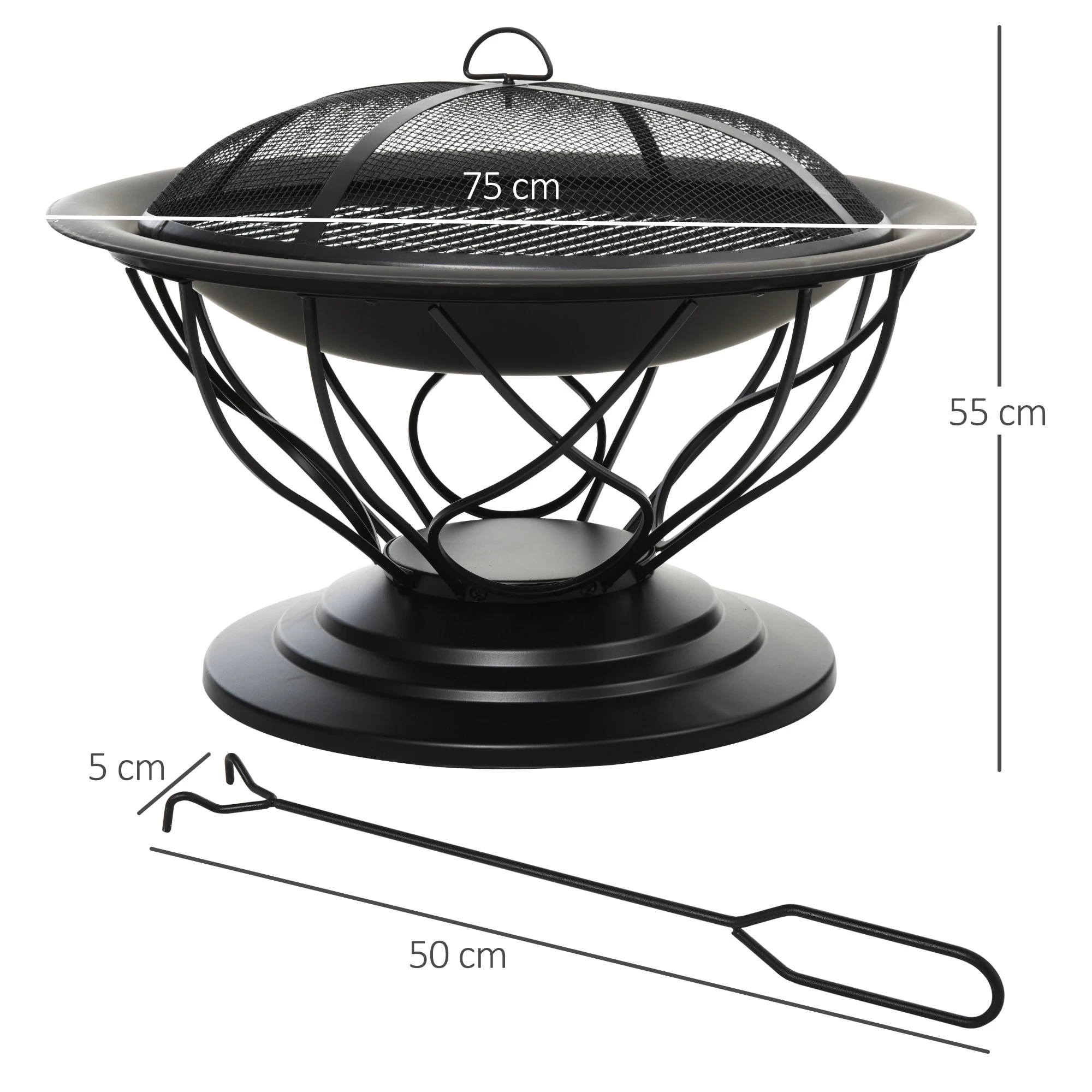 Outsunny 2-in-1 Feuerschale Mit Grillrost Schwarz 75 X 55 Cm (ØxH) | Feuerstelle Feuerkorb Holzkohlegrill Grillaufsatz 5 Outsunny 2-in-1 Feuerschale Mit Grillrost Schwarz 75 X 55 Cm (ØxH) | Feuerstelle Feuerkorb Holzkohlegrill Grillaufsatz – Bild 5