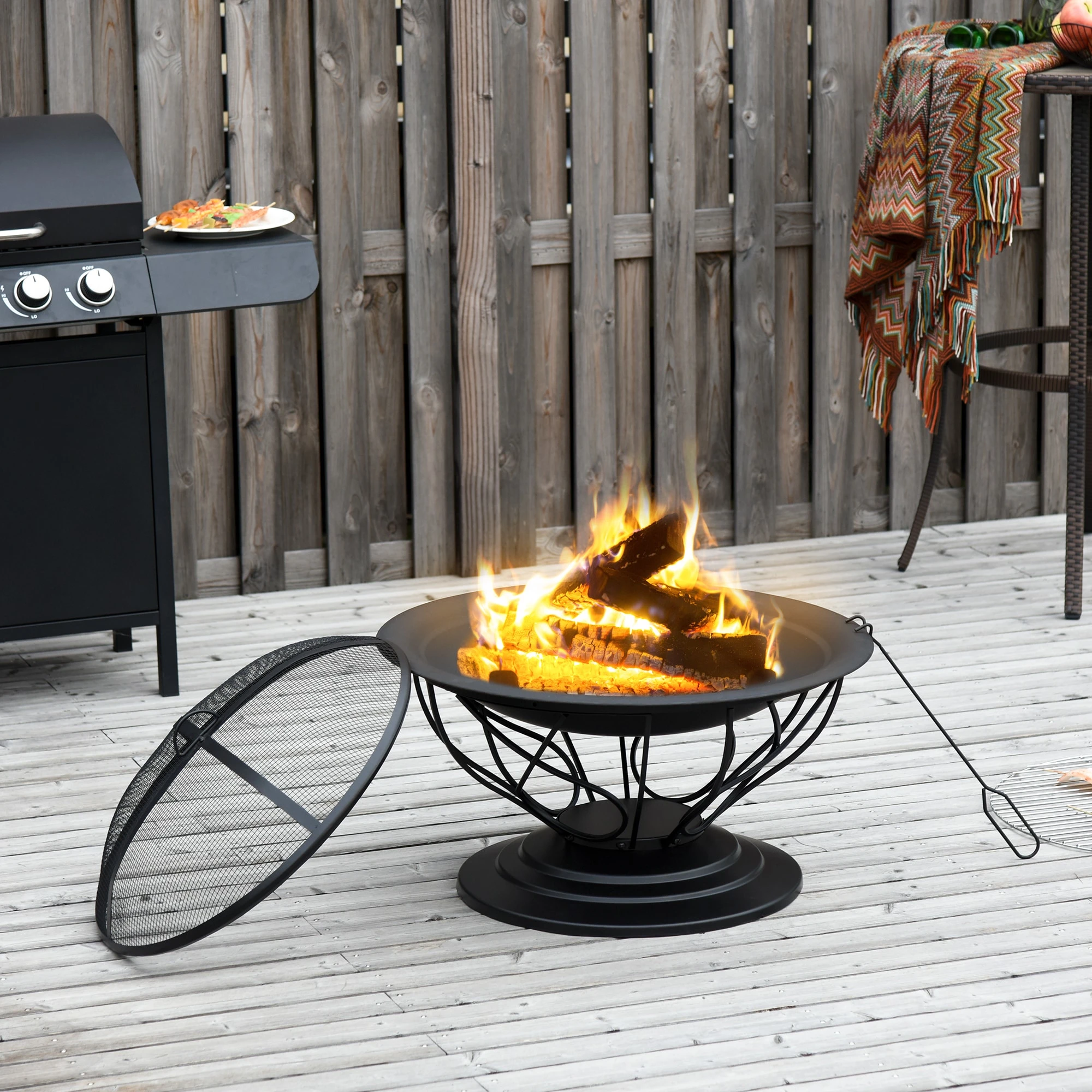 Outsunny 2-in-1 Feuerschale Mit Grillrost Schwarz 75 X 55 Cm (ØxH) | Feuerstelle Feuerkorb Holzkohlegrill Grillaufsatz 6 Outsunny 2-in-1 Feuerschale Mit Grillrost Schwarz 75 X 55 Cm (ØxH) | Feuerstelle Feuerkorb Holzkohlegrill Grillaufsatz – Bild 6