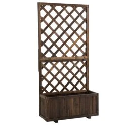 Outsunny Pflanzkasten Mit Rankgitter 72,5 X 30 X 149,7 Cm (LxBxH) | Holzgitter Für Kletterpflanze Tannenholz Blumenkasten