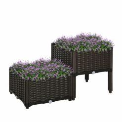 Outsunny 2-teiliges Hochbeet In Rattan-Optik Dunkelbraun | Kräuterbeet Pflanzkasten Blumenkasten Gartenbeet -Al-ko-Shop 8600336600 845 290V01 prod 002