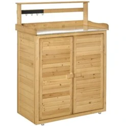 Outsunny Gärtnertisch Mit Stauraum Und Arbeitsfläche Braun 87 X 45 X 120 (LxBxH) | Pflanztisch Mit Stauraum Blumentisch Geräteschrank