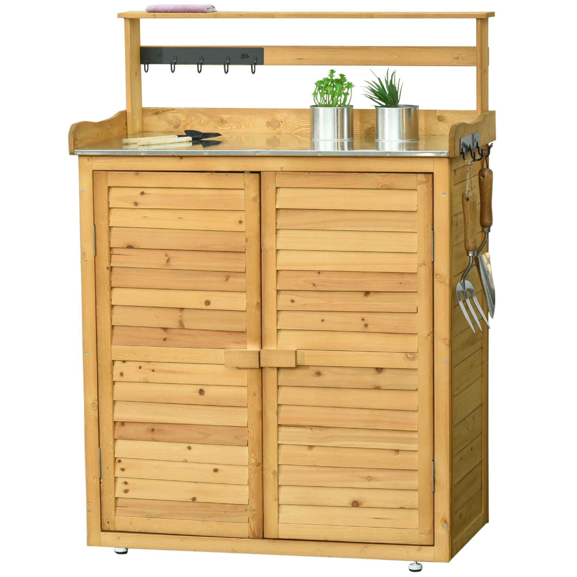 Outsunny Gärtnertisch Mit Stauraum Und Arbeitsfläche Braun 87 X 45 X 120 (LxBxH) | Pflanztisch Mit Stauraum Blumentisch Geräteschrank 2 Outsunny Gärtnertisch Mit Stauraum Und Arbeitsfläche Braun 87 X 45 X 120 (LxBxH) | Pflanztisch Mit Stauraum Blumentisch Geräteschrank – Bild 2
