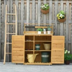Outsunny Gärtnertisch Mit Stauraum Und Arbeitsfläche Braun 87 X 45 X 120 (LxBxH) | Pflanztisch Mit Stauraum Blumentisch Geräteschrank 8 Outsunny Gärtnertisch Mit Stauraum Und Arbeitsfläche Braun 87 X 45 X 120 (LxBxH) | Pflanztisch Mit Stauraum Blumentisch Geräteschrank -Al-ko-Shop 8600336600 845 358 prod 003