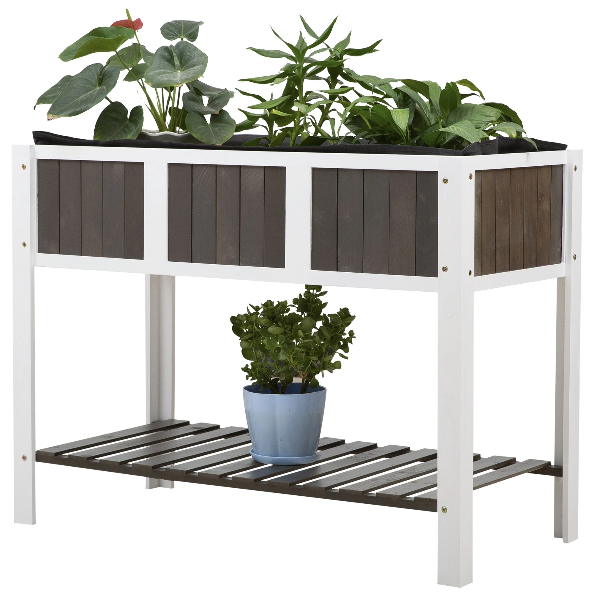 Outsunny Hochbeet Weiß, Grau 119 X 57 X 89 Cm (BxTxH) | Gewächshaus Gartenbeet Hochbeet Frühbeet – Bild 2