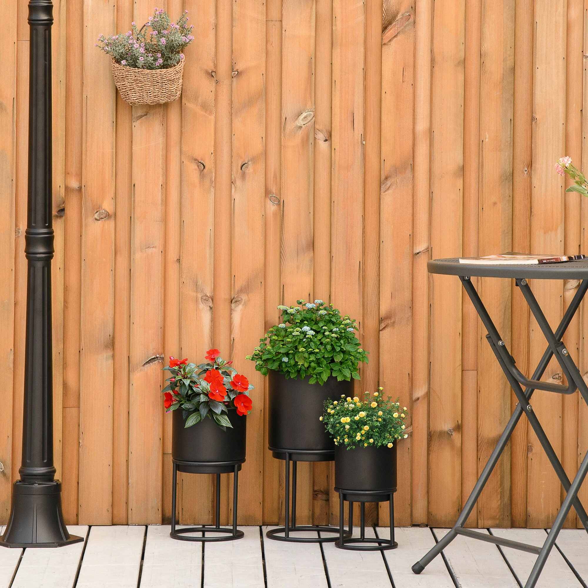 Outsunny Blumenständer Set Mit Abflusslöcher Schwarz Ø22 X 41H Cm | Blumenständer Blumentopf Pflanzenständer Blumenhocker 3 Outsunny Blumenständer Set Mit Abflusslöcher Schwarz Ø22 X 41H Cm | Blumenständer Blumentopf Pflanzenständer Blumenhocker – Bild 3