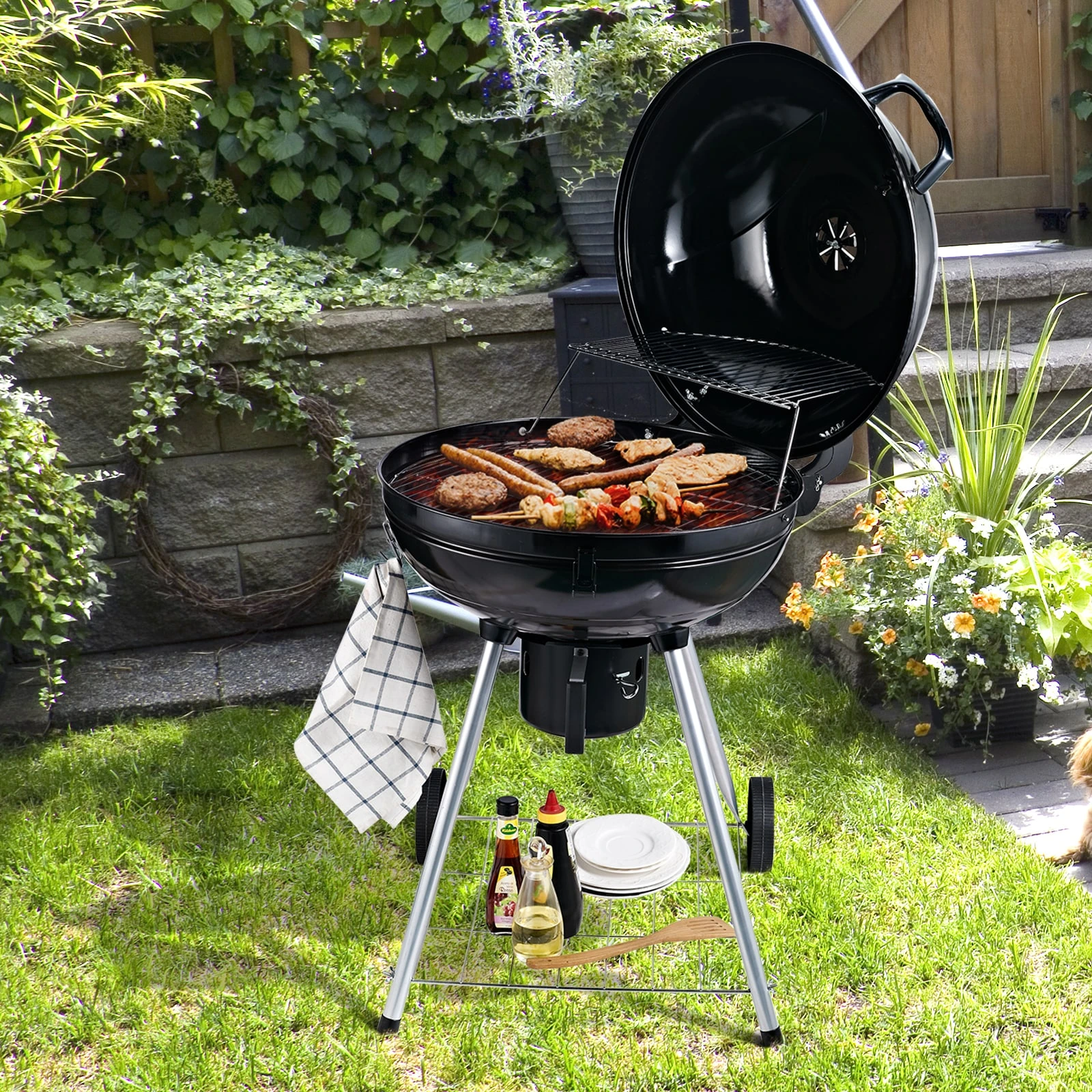 Outsunny Grillwagen Mit Aschenträger Schwarz, Silber 57 X 63 X 94 Cm (LxBxH) | Kohlegrill BBQ Standgrill Holzkohlegrill Gartengrill 3 Outsunny Grillwagen Mit Aschenträger Schwarz, Silber 57 X 63 X 94 Cm (LxBxH) | Kohlegrill BBQ Standgrill Holzkohlegrill Gartengrill – Bild 3