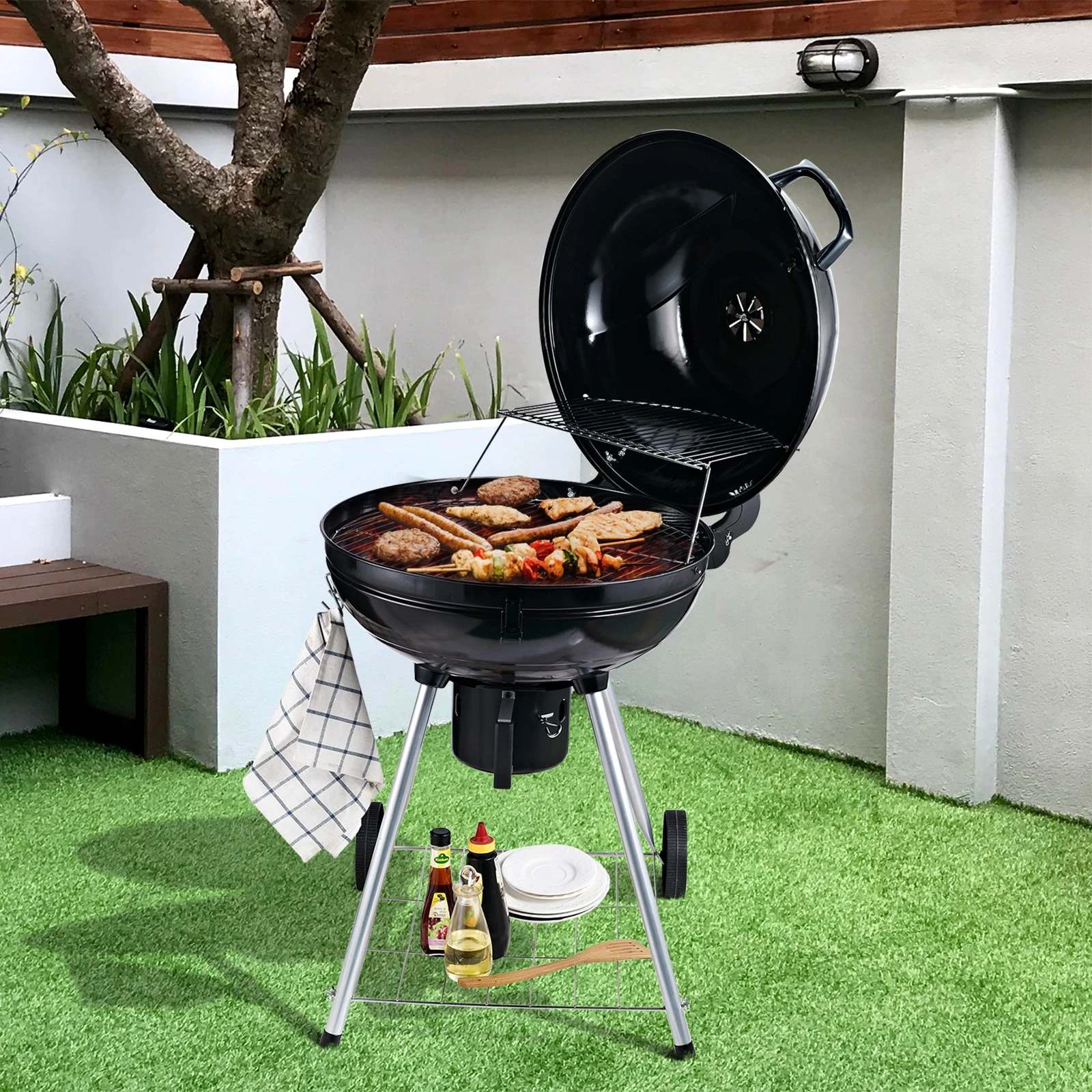 Outsunny Grillwagen Mit Aschenträger Schwarz, Silber 57 X 63 X 94 Cm (LxBxH) | Kohlegrill BBQ Standgrill Holzkohlegrill Gartengrill 4 Outsunny Grillwagen Mit Aschenträger Schwarz, Silber 57 X 63 X 94 Cm (LxBxH) | Kohlegrill BBQ Standgrill Holzkohlegrill Gartengrill – Bild 4