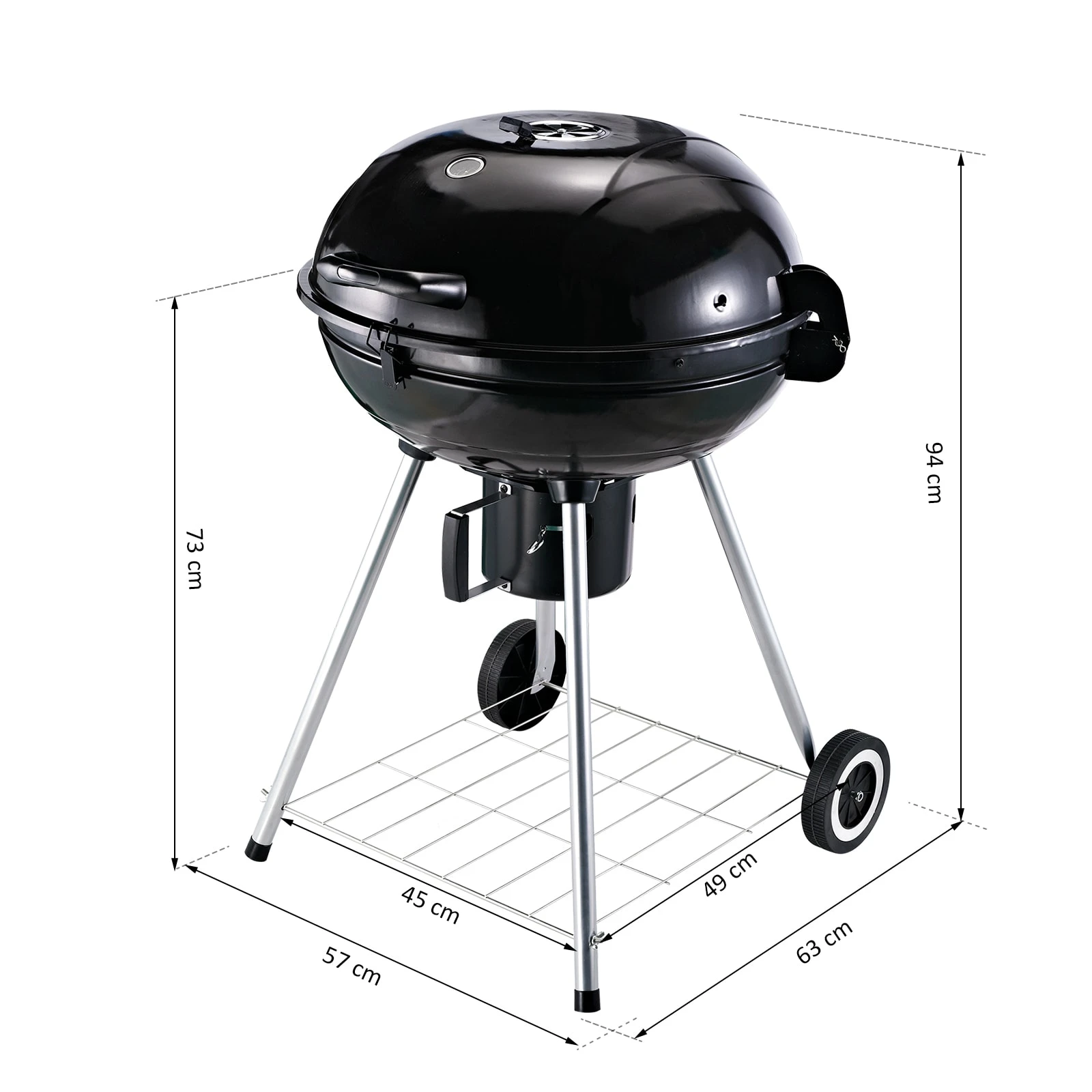 Outsunny Grillwagen Mit Aschenträger Schwarz, Silber 57 X 63 X 94 Cm (LxBxH) | Kohlegrill BBQ Standgrill Holzkohlegrill Gartengrill 5 Outsunny Grillwagen Mit Aschenträger Schwarz, Silber 57 X 63 X 94 Cm (LxBxH) | Kohlegrill BBQ Standgrill Holzkohlegrill Gartengrill – Bild 5