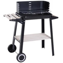 Outsunny Grillwagen Mit Windschutz Schwarz 87 X 45 X 83 Cm (LxBxH) | Kohlegrill BBQ Standgrill Holzkohlegrill Gartengrill