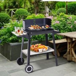 Outsunny Grillwagen Mit Windschutz Schwarz 87 X 45 X 83 Cm (LxBxH) | Kohlegrill BBQ Standgrill Holzkohlegrill Gartengrill 8 Outsunny Grillwagen Mit Windschutz Schwarz 87 X 45 X 83 Cm (LxBxH) | Kohlegrill BBQ Standgrill Holzkohlegrill Gartengrill -Al-ko-Shop 8600336600 846 032 prod 003