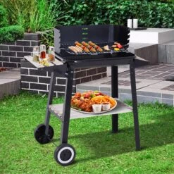 Outsunny Grillwagen Mit Windschutz Schwarz 87 X 45 X 83 Cm (LxBxH) | Kohlegrill BBQ Standgrill Holzkohlegrill Gartengrill 9 Outsunny Grillwagen Mit Windschutz Schwarz 87 X 45 X 83 Cm (LxBxH) | Kohlegrill BBQ Standgrill Holzkohlegrill Gartengrill -Al-ko-Shop 8600336600 846 032 prod 004