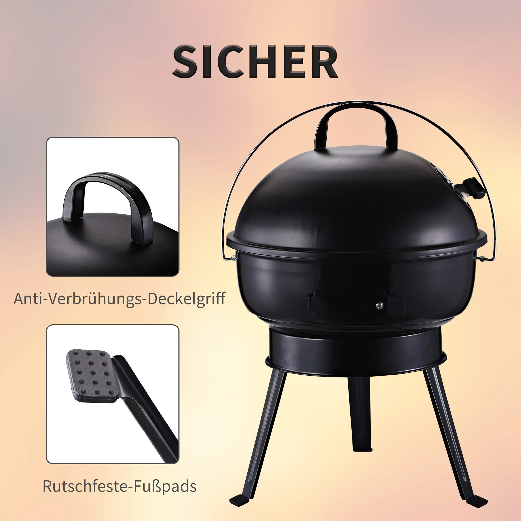 Outsunny Kugelgrill Tragbar Und Mit Dreibeinfuß Ø36,5 X H54 Cm | Holzkohlegrill Grillrost Holzkohle Grillstation Grill Tragbar 6 Outsunny Kugelgrill Tragbar Und Mit Dreibeinfuß Ø36,5 X H54 Cm | Holzkohlegrill Grillrost Holzkohle Grillstation Grill Tragbar – Bild 6