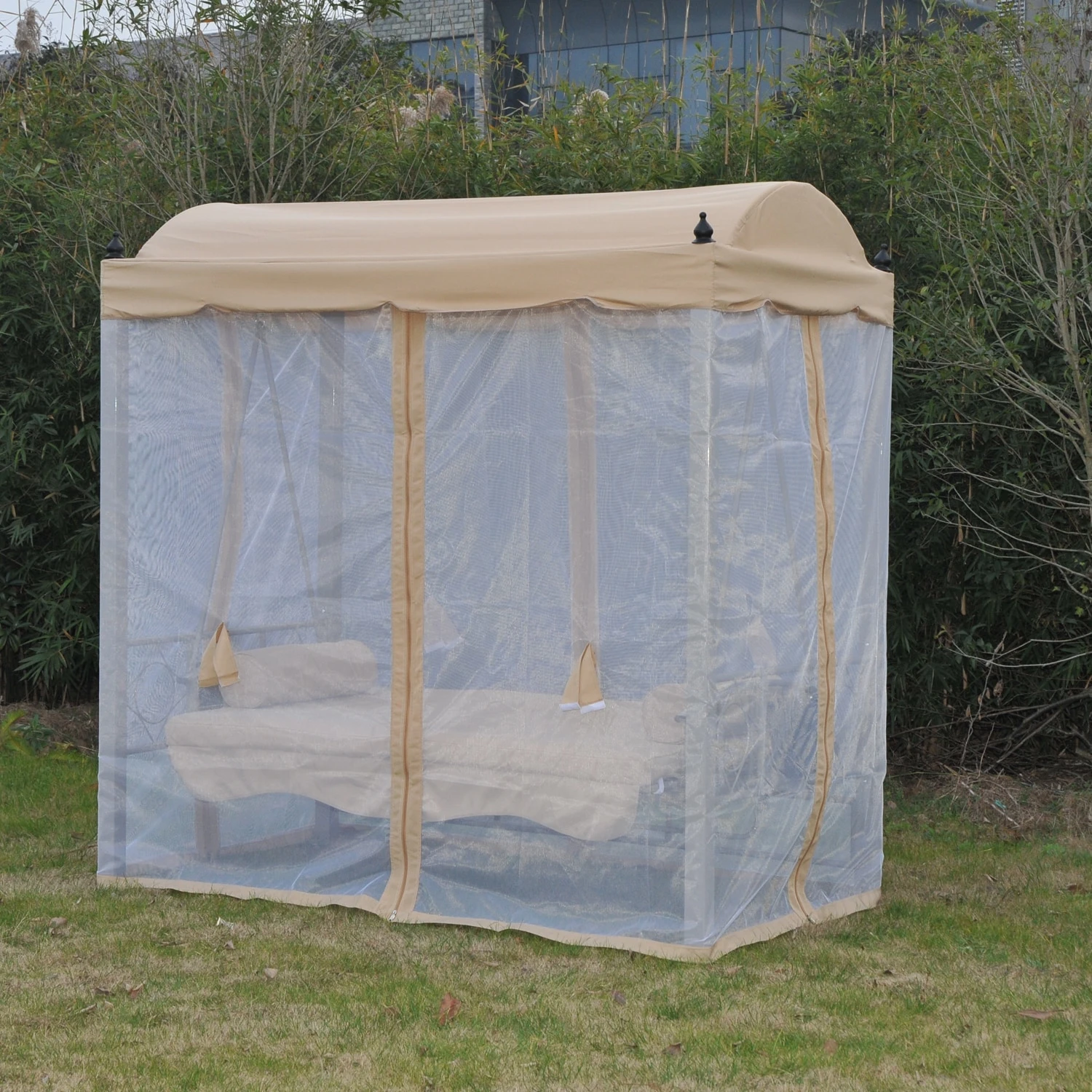 Outsunny Hollywoodschaukel Mit Liegefunktion Beige, Weiß 206 X 119 X 207 Cm (LxBxH) | Gartenschaukel Schaukelbank Mit Sonnendach 3-Sitzer 6 Outsunny Hollywoodschaukel Mit Liegefunktion Beige, Weiß 206 X 119 X 207 Cm (LxBxH) | Gartenschaukel Schaukelbank Mit Sonnendach 3-Sitzer – Bild 6